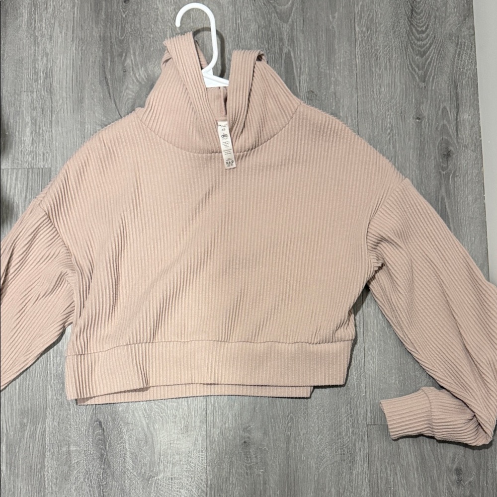 ALO Yoga Ribbed Cropped Hoodie - Tan